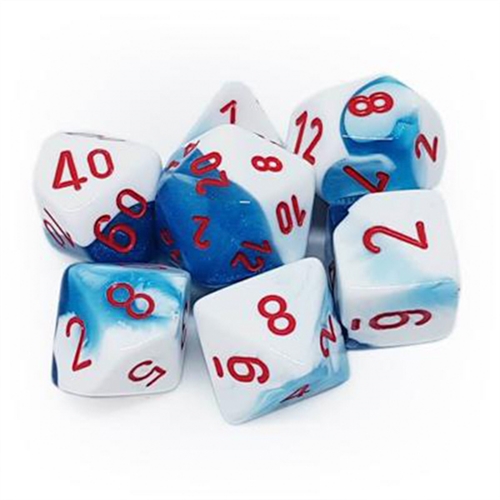 Gemini Astral Blue White with Red Dice Set - Rollespilsterninger - Chessex